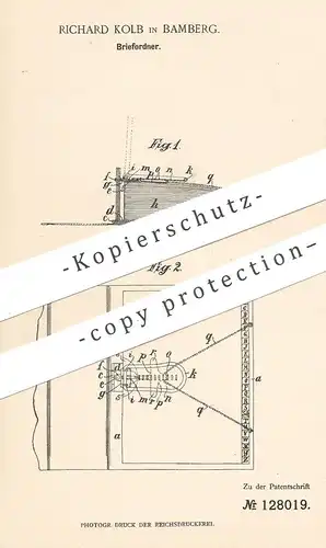 original Patent - Richard Kolb , Bamberg , 1900 , Briefordner | Brief - Ordner , Aktenordner , Mappe , Büro , Papier