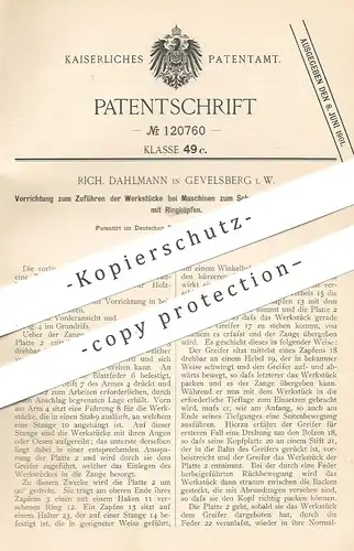 original Patent - Rich. Dahlmann , Gevelsberg , 1900 , Schneiden von Holzschrauben mit Ringkopf | Schraube , Schrauben !