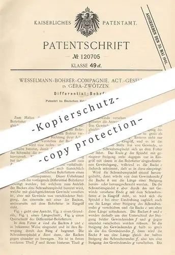 original Patent - Wesselmann Bohrer Compagnie AG Gera / Zwötzen , 1900 , Differential Bohrfutter | Bohrmaschine | Bohren