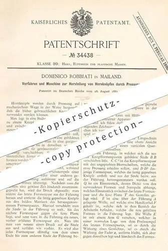 original Patent - Domenico Robbiati , Mailand , Italien 1885 | Hornknöpfe - Herstellung durch Pressung | Knopf aus Horn