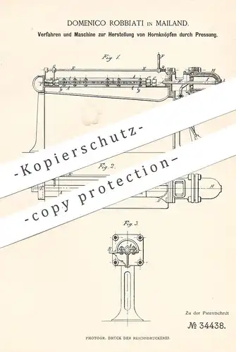 original Patent - Domenico Robbiati , Mailand , Italien 1885 | Hornknöpfe - Herstellung durch Pressung | Knopf aus Horn