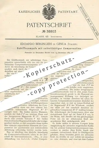 original Patent - Edoardo Berlingieri , Genua Italien 1885 | Schiffskompass mit eigener Kompensation | Kompass f. Schiff