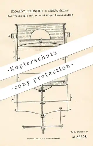 original Patent - Edoardo Berlingieri , Genua Italien 1885 | Schiffskompass mit eigener Kompensation | Kompass f. Schiff