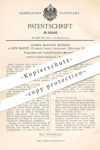 original Patent - Rosina Margery Durham , New Barnet , Glemham Lodge , Hertford England , 1892 | Fingerhut | Schneider