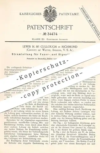 original Patent - Lewis H. Mc Cullough , Richmond , Wayne , Indiana  USA 1885 | Stromleitung für Telegraphen | Telegraph