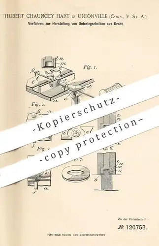 original Patent - Hubert Chauncey Hart , Unionville , USA , 1900 , Unterlegscheiben aus Draht | Schrauben , Schlosser