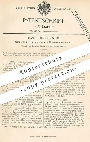 original Patent - Hans Herzog , Wien , Österreich , 1896 , Firmenschild , Schild , Reklame , Werbung , Reklameschild !!