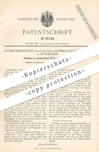 original Patent - AG unter der Firma Aktiebolaget Separator , Stockholm , Schweden , 1888 , Herstellung von Butter !!!