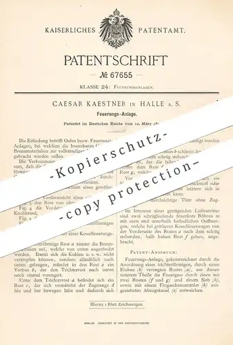 original Patent - Caesar Kaestner , Halle / Saale , 1892 , Feuerungsanlage | Feuerung | Ofen , Heizung , Gas , Kohle !!
