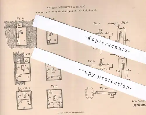 original Patent - Arthur Neumeyer , Leipzig , 1896 , Riegel und Riegelzuhaltungen für Schlösser | Schloss , Türschloss