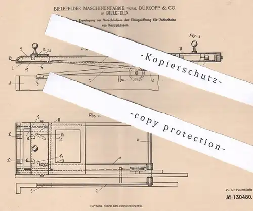 original Patent - Bielefelder Maschinenfabrik vorm. Dürkopp & Co. , Bielefeld , 1900 , Kontrollkasse | Kasse , Kassen !