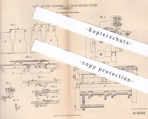 original Patent - Carl August Schubert , Franz Bruno Salzer , Chemnitz , 1887 , Strumpf - Kulierstuhl | Wirkstuhl !!!