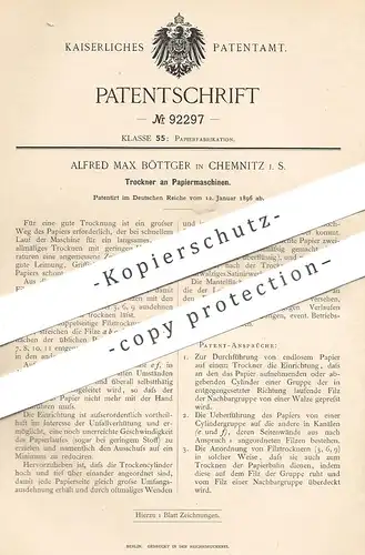 original Patent - Alfred Max Böttger , Chemnitz i. S. , 1896 , Trockner an Papiermaschine | Papier | Papierfabrik !!