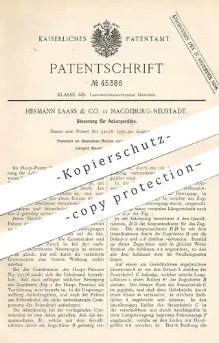 original Patent - Hermann Laass & Co. , Magdeburg / Neustadt , 1888 , Steuerung für Ackergerät | Egge , Pflug | Landwirt