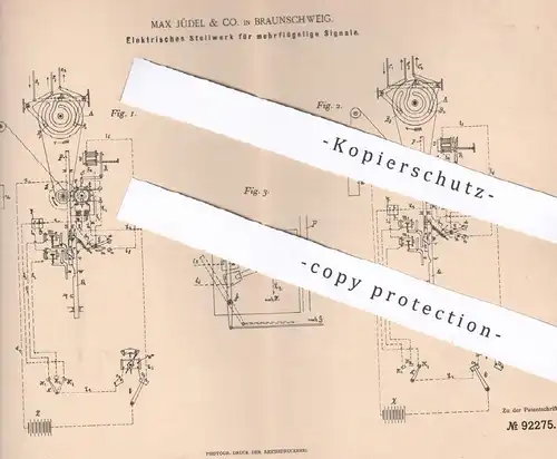 original Patent - Max Jüdel & Co. Braunschweig , 1896 , Elektrisches Stellwerk für Eisenbahn - Signal | Bahn , Zug !!
