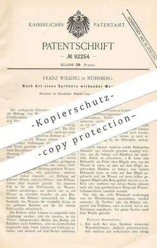 original Patent - Franz Wilking , Nürnberg , 1896 , Wasserheber nach Art Sprüher | Pumoe , Windrad , Pumpen | Hydraulik