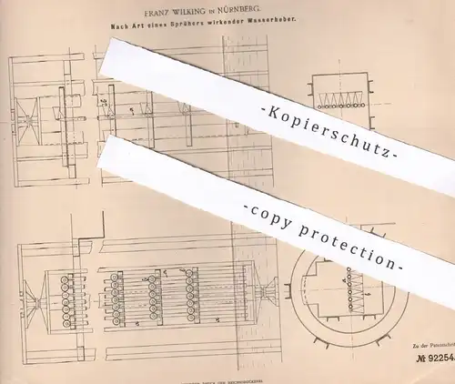 original Patent - Franz Wilking , Nürnberg , 1896 , Wasserheber nach Art Sprüher | Pumoe , Windrad , Pumpen | Hydraulik