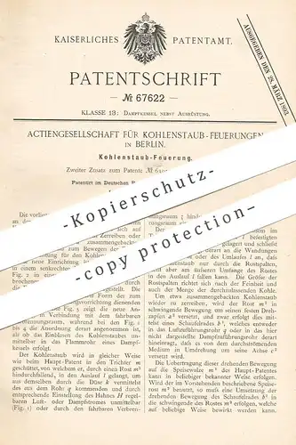 original Patent - AG für Kohlenstaub Feuerungen , Berlin , 1891 , Kohlenstaub - Feuerung | Kohle , Koks , Dampfkessel !!