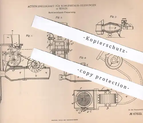 original Patent - AG für Kohlenstaub Feuerungen , Berlin , 1891 , Kohlenstaub - Feuerung | Kohle , Koks , Dampfkessel !!