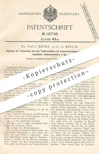 original Patent - Dr. Paul Meyer AG , Berlin , 1900 , Kupplung der Tastenhebel an Kasse o. Rechenmaschine | Kassen !!!