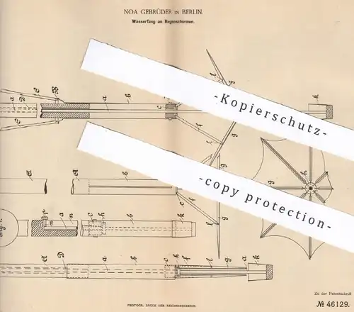 original Patent - Noa Gebrüder , Berlin , 1888 , Wasserfang am Regenschirm | Schirm | Regenschirme | Schirme !!