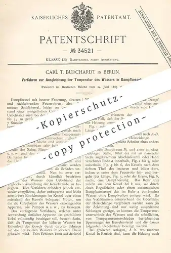 original Patent - Carl T. Buchardt , Berlin 1885 , Ausgleich der Wassertemperatur im Dampfkessel | Wasserkessel , Kessel