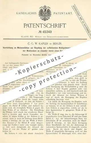 original Patent - C. G. W. Kapler , Berlin , 1888 , Walzenstuhl | Mahlwalze | Walze , Mühle , Mühlen , Walzwerk !!