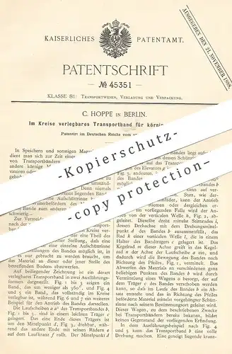 original Patent - C. Hoppe , Berlin , 1888 , Transportband für Getreide , Körner | Getreidespeicher , Förderband !!!