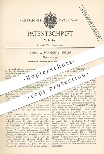 original Patent - Keiser & Schmidt , Berlin 1888 , Signallaterne | Signal Laterne | Licht , Lampe , Schiffslampe  Schiff