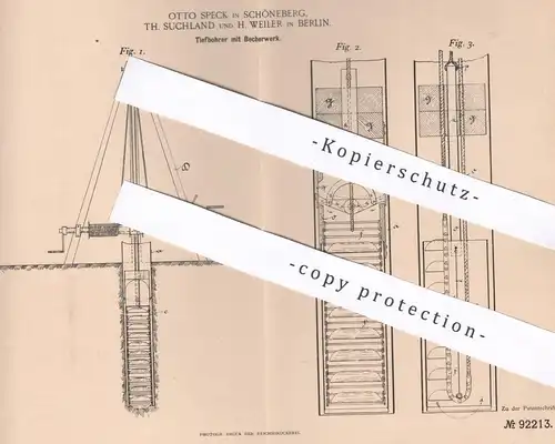 original Patent - Otto Speck , Th. Suchland , H. Weiler , Berlin / Schöneberg  1896 , Tiefbohrer | Bohrer , Bohrmaschine