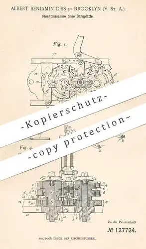 original Patent - Albert Benjamin Diss , Brooklyn , USA , 1900 , Flechtmaschine | Flechten , Klöppeln , Handarbeit !!