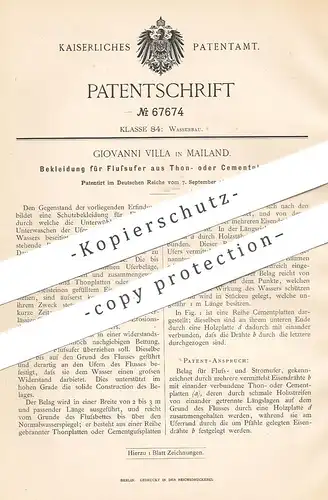 original Patent - Giovanni Villa , Mailand , Italien , 1892 , Schutz für Flussufer aus Ton , Zement , Beton , Stein !!!