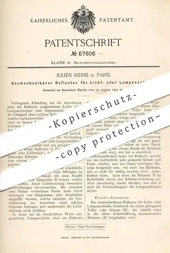 original Patent - Julien Hesse , Paris , Frankreich , 1892 , Reflektor für Licht- o. Lampenschirm | Lampe , Laterne !