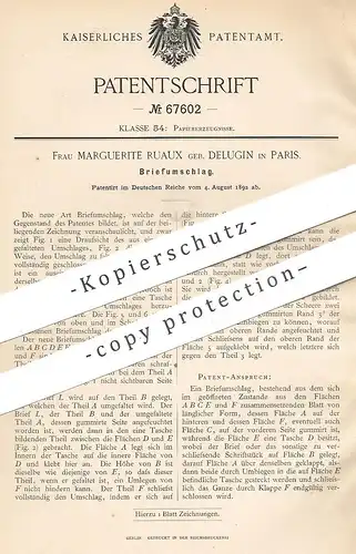 original Patent - Marguerite Ruaux geb. Delugin , Paris , Frankreich , 1892 , Briefumschlag | Brief Umschlag , Kuvert !