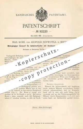 original Patent - Max Kohl , Leopold Serwotka , Breslau , 1896 , Selbstverkäufer mit Münzeinwurf | Automat !!