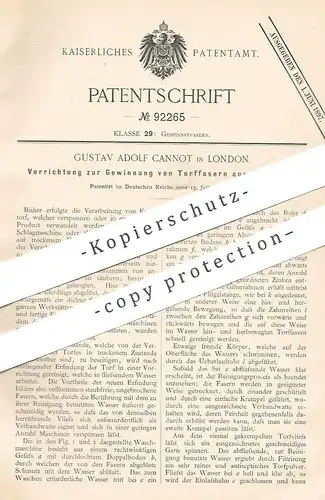 original Patent - Gustav Adolf Cannot , London , England , 1896 , Gewinnung von Torffasern aus Fasertorf | Torf , Faser