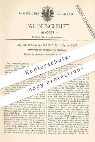 original Patent - Victor Flamm , Warschau , Genf , 1888 , Verhütung von Pollution | Medizin , Arzt , Urologe !!