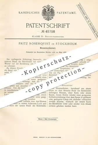 original Patent - Fritz Rosenqvist , Stockholm , Schweden , 1888 , Hosenschoner | Hose , Hosen , Schneider , Schneiderei