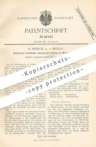 original Patent - H. Meinecke , Breslau , 1888 , Elektrische Anzeige an Wassermesser | Flüssigkeitsmesser !!