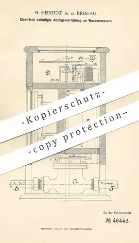 original Patent - H. Meinecke , Breslau , 1888 , Elektrische Anzeige an Wassermesser | Flüssigkeitsmesser !!