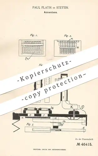original Patent - Paul Plath , Stettin , 1888 , Accordeon , Akkordeon | Harmonika , Musikinstrument , Musik , Klavier !!