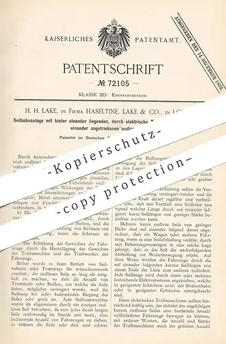 original Patent - H. H. Lake in Firma Haseltine , Lake & Co. , London , England , Seilbahnanlage | Seilbahn , Bahn !!