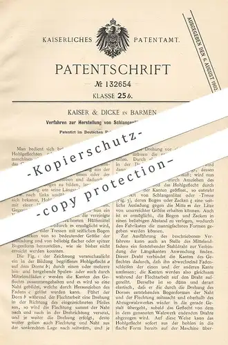 original Patent - Kaiser & Dicke , Barmen , 1901 , Herst.von Schlangenlitzen oder -Tressen | Litze , Geflecht , Flechten