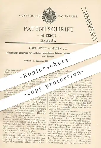 original Patent - Carl Prött , Hagen , 1901 , Steuerung für elektrische Solenoid - Bohrmaschine , Hammer u. Motor !!