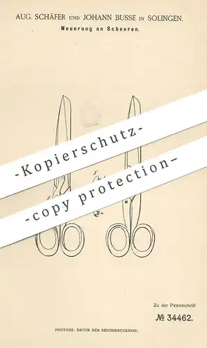 original Patent - Aug. Schäfer , Johann Busse , Solingen , 1885 , Schere , Scheren | Messer , Klinge , Schneidwerkzeug !