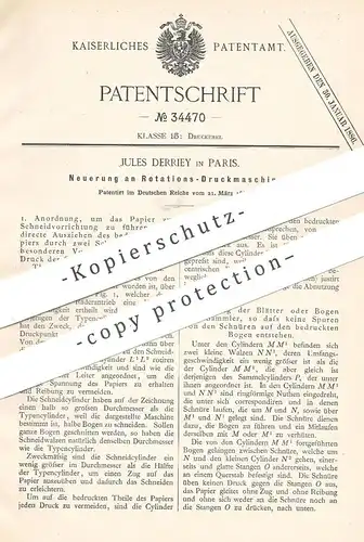 original Patent - Jules Derriey , Paris , Frankreich , 1885 , Rotations- Druckmaschine | Druck , Druckpresse , Presse !