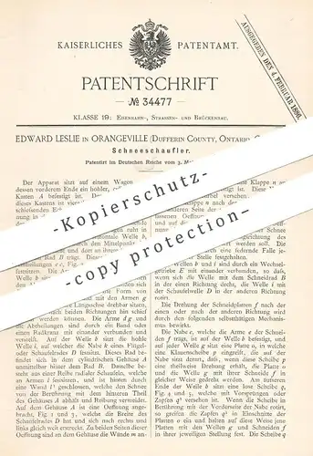 original Patent - Edward Leslie , Orangeville , Dufferin , Ontario , Canada , 1885 , Schneeschaufler | Schneeschieber