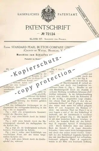 original Patent - Standard Pearl Button Comp. Ltd. , Detroit , Wayne , Michigan , USA | Schleifen der Knöpfe | Knopf