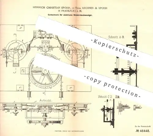 original Patent - Fa. Lechner & Spohr , Frankfurt / Main , 1888 , Kontaktwerk für elektrische Wasserstandsanzeiger !!!