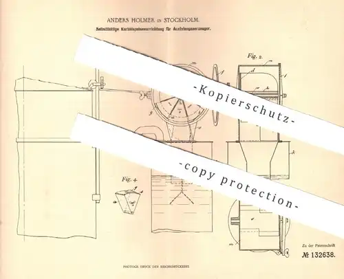 original Patent - Anders Holmer , Stockholm , Schweden , 1901 , Karbid einspeisen an Acetylengaserzeuger | Acetylen Gas